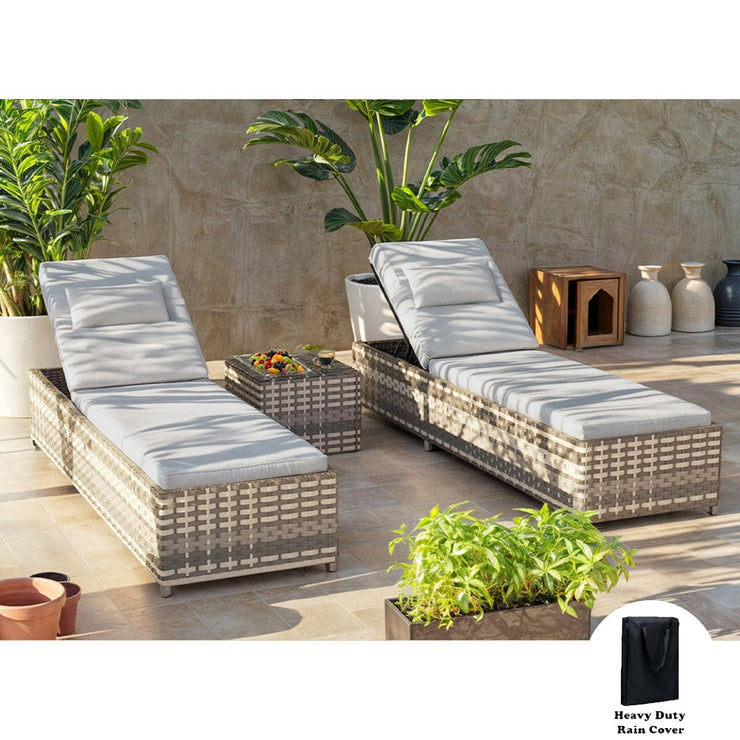 Vancouver Rattan Sun Lounger Set In Grey