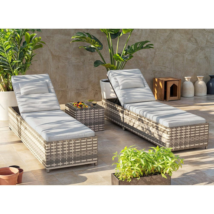 Vancouver Rattan Sun Lounger Set In Grey