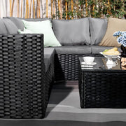 Vancouver 6 Seater Modular Rattan Sofa Set In Black