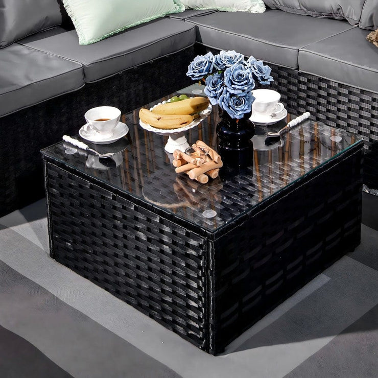 Vancouver 6 Seater Modular Rattan Sofa Set In Black