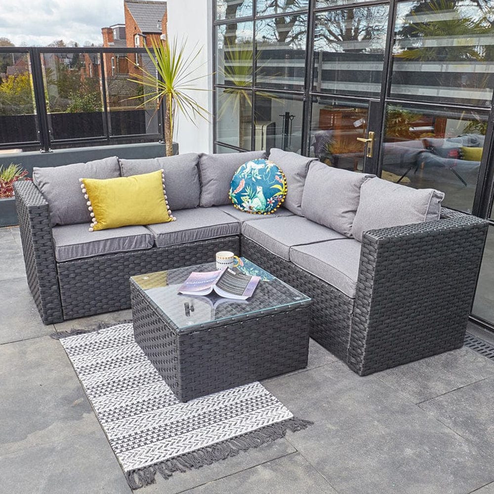 Vancouver 5 Seater Black Rattan Corner Sofa Patio Set