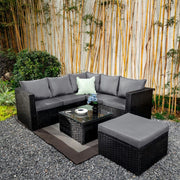 Vancouver 6 Seater Modular Rattan Sofa Set In Black