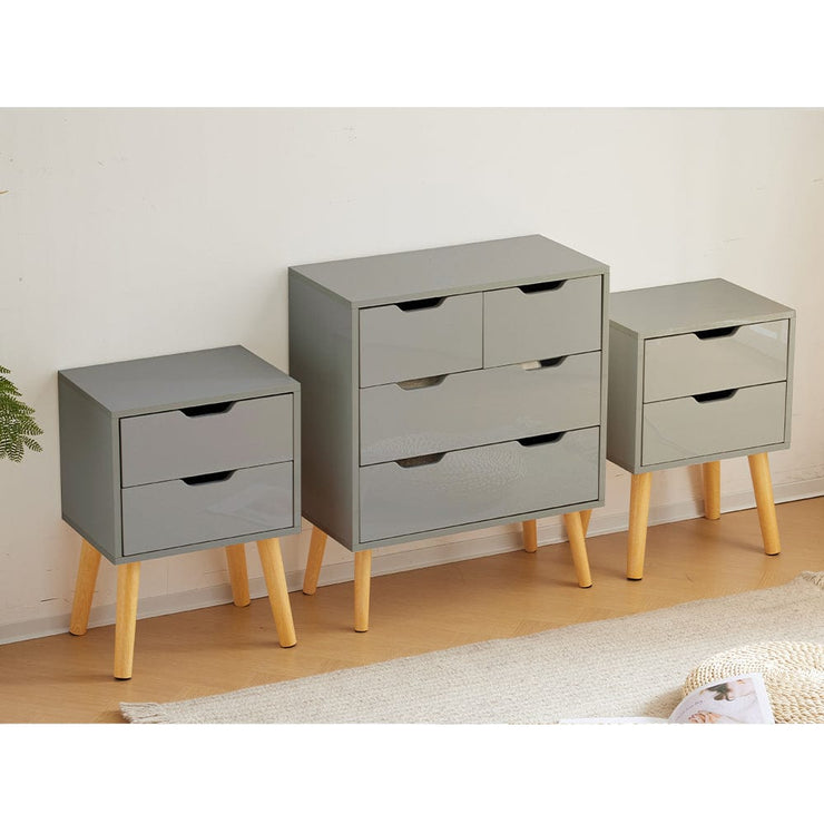 Agata High Gloss 3 Piece Bedroom Set With Chest And Bedside Tables