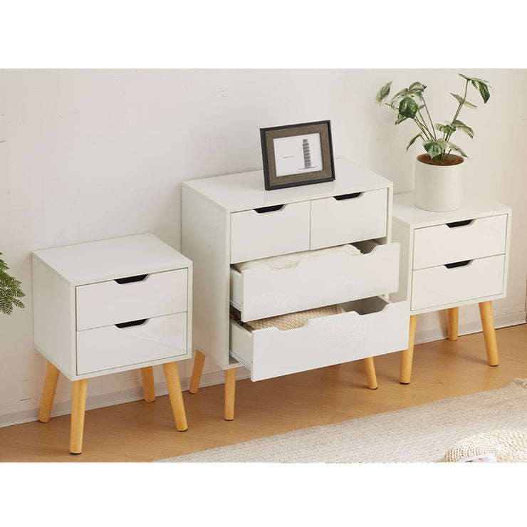 Agata High Gloss 3 Piece Bedroom Set With Chest And Bedside Tables