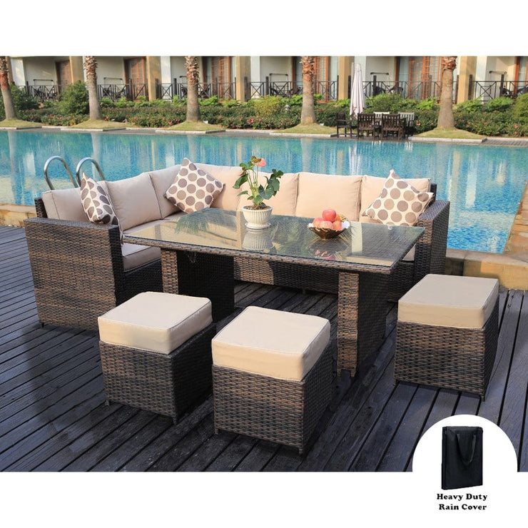 Barcelona 9 Seater Rattan Garden Furniture Dining Set In Brown