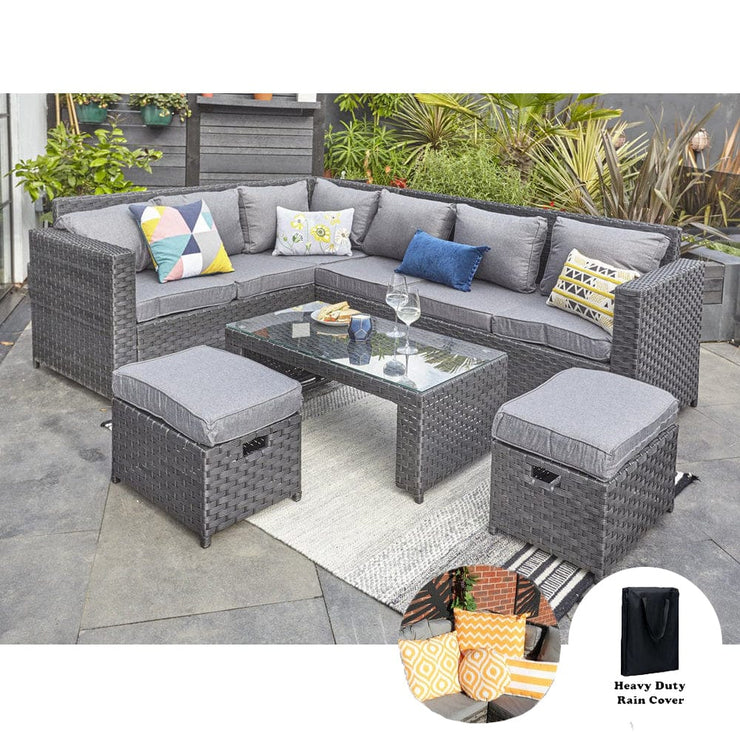 Barcelona Black Modular 8 Seater Rattan Corner Sofa Set