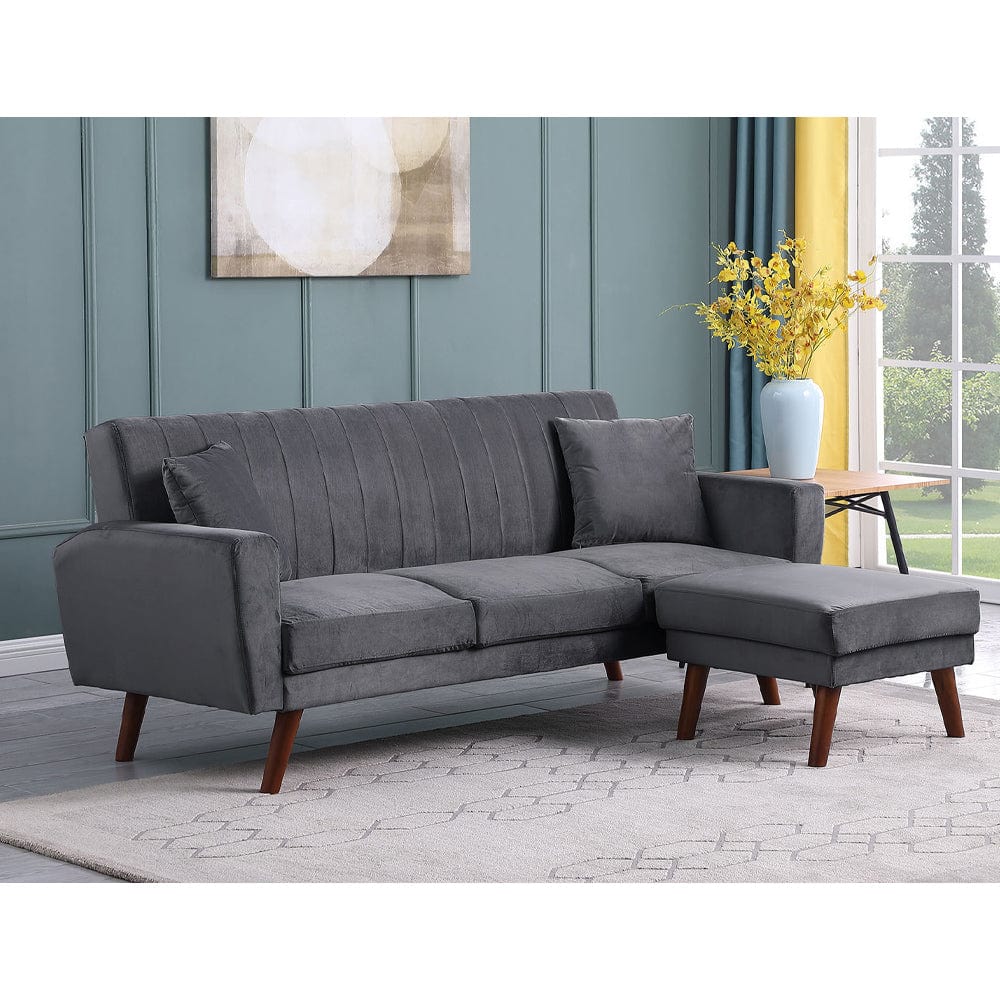 Grey Velvet Sofa Bed with Ottoman