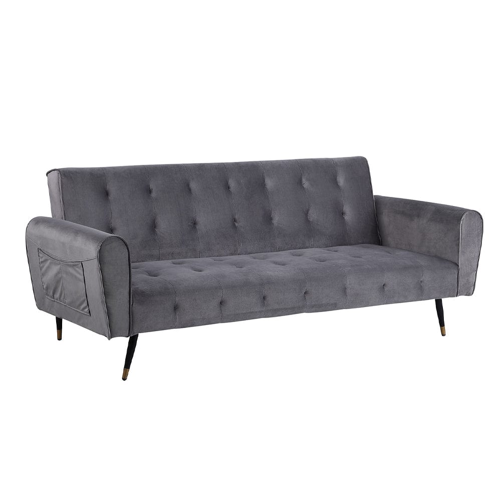 Alessia Buttoned Grey Velvet Sofa Bed