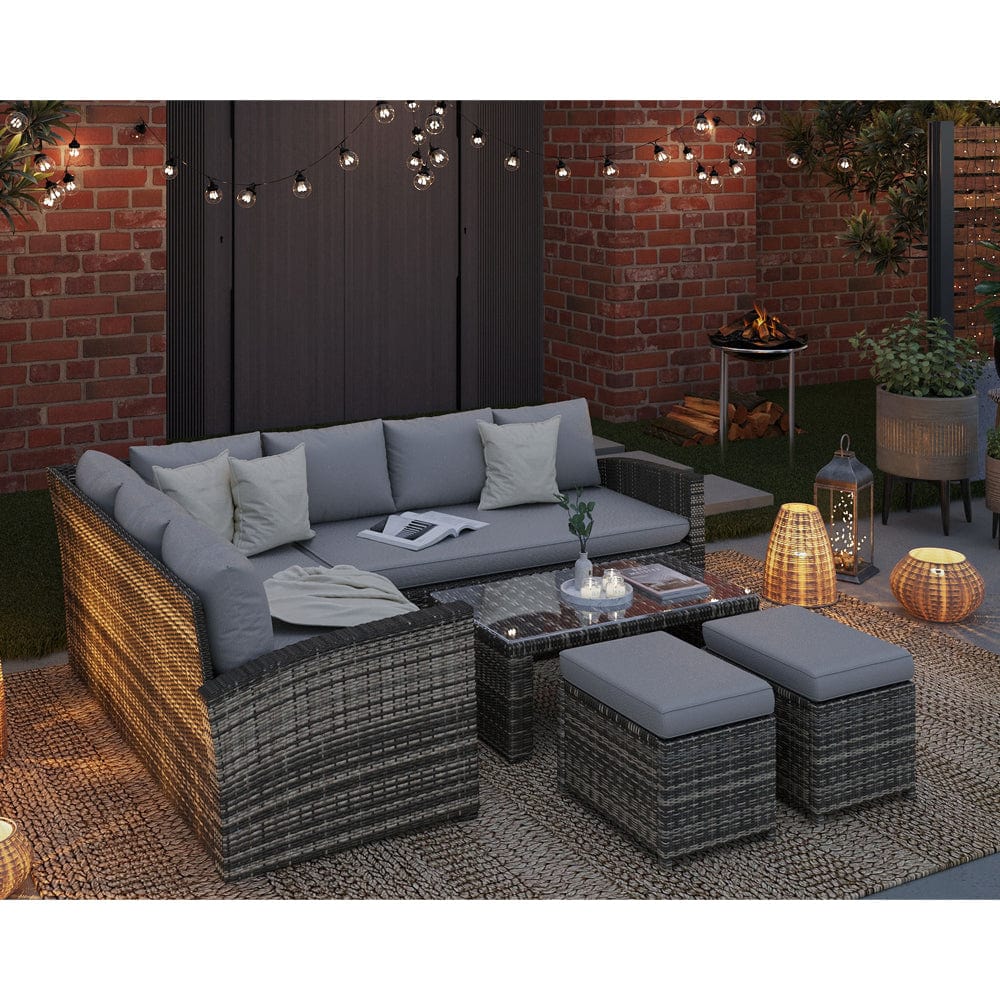 Rosen 8 Seater Grey Corner Rattan Garden Furniture Sofa Sets with Coff