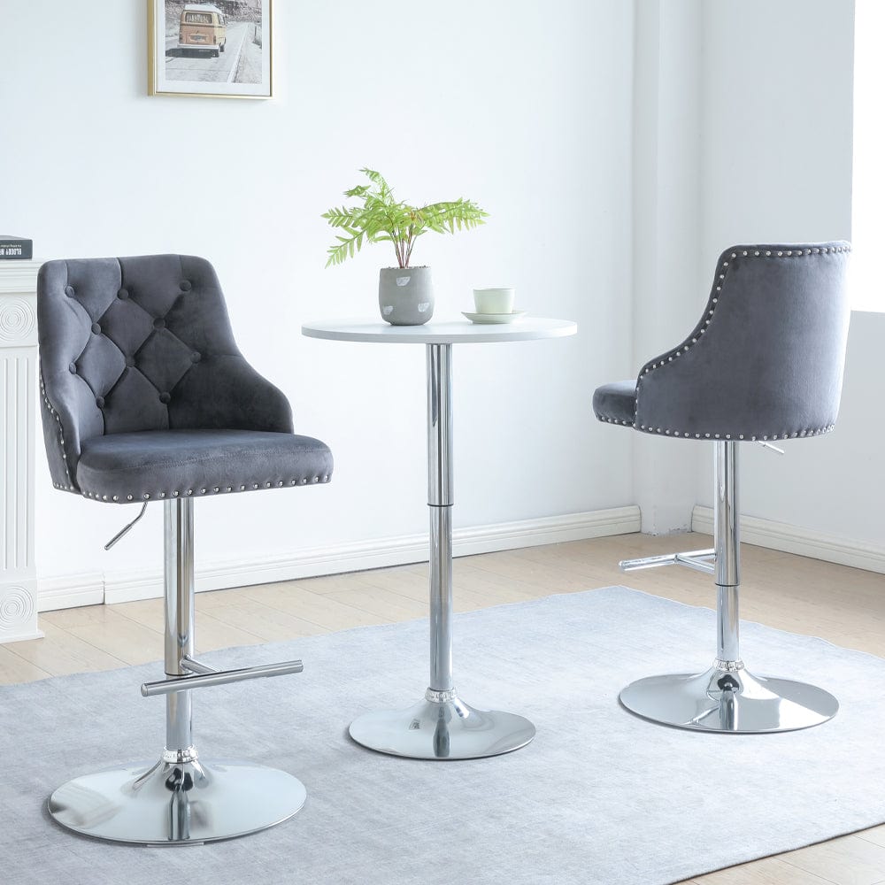 Set Of 2 Avers Velvet Height Adjustable Bar Stools in Grey