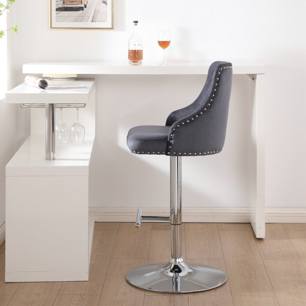 Avers Velvet Bar Stools In Grey - Set Of 2