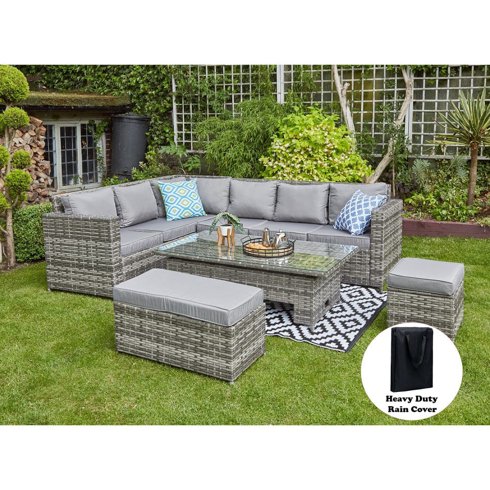 Barcelona 9 Seater Rattan Garden Dining Set with Rising Table In Grey