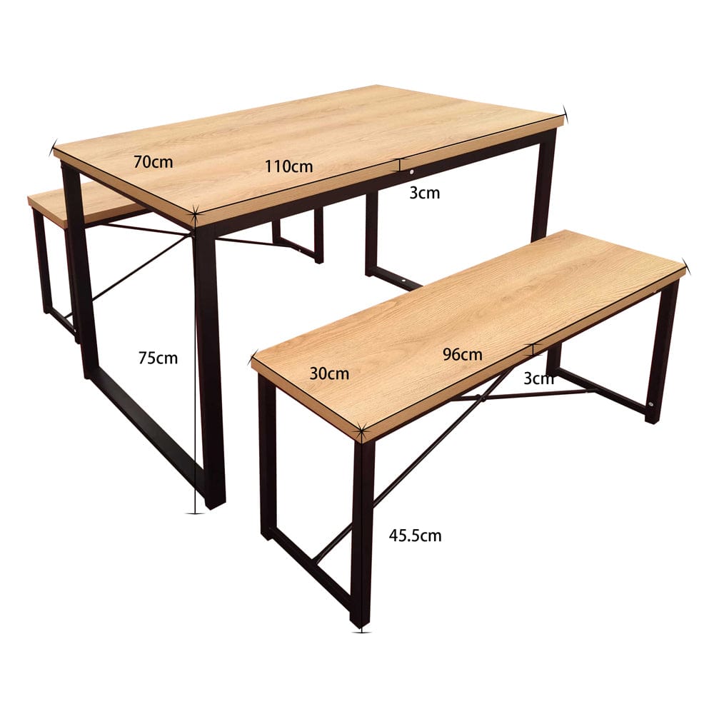 Belluno Industrial Style Dining Table Set with 2 Benches