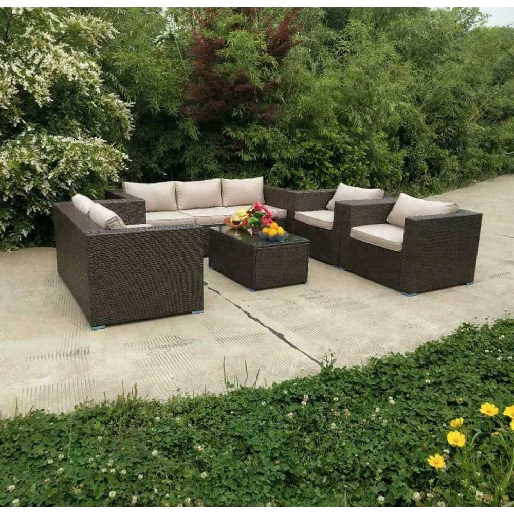 Vancouver 7 Seater Rattan Garden Sofa Set In Brown